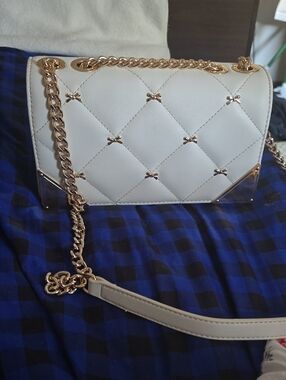 Aldo White Quilted Crossbody with Gold Chain Accents